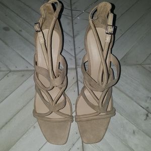 Zara Basic Collection S. 9.5  Square Toe Tan Strappy Heels